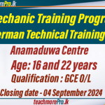 Motor Mechanic Training Program 2024 : Ceylon-German Technical Training Institute