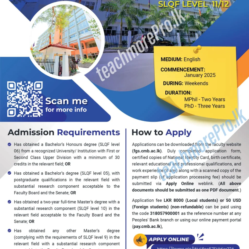 MPhil/PhD Programs 2025 University of Colombo