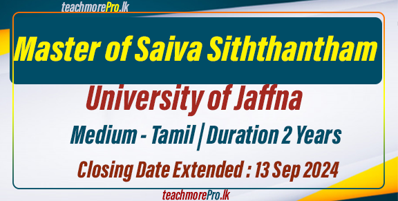 Master of Saiva Siththantham University of Jaffna