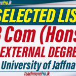 Jaffna University BCom (Hons) External Degree Selection List 2024