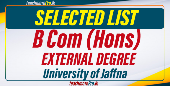 Jaffna University BCom (Hons) External Degree Selection List 2024