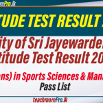 University of Sri Jayewardenepura Aptitude Test Result 2024