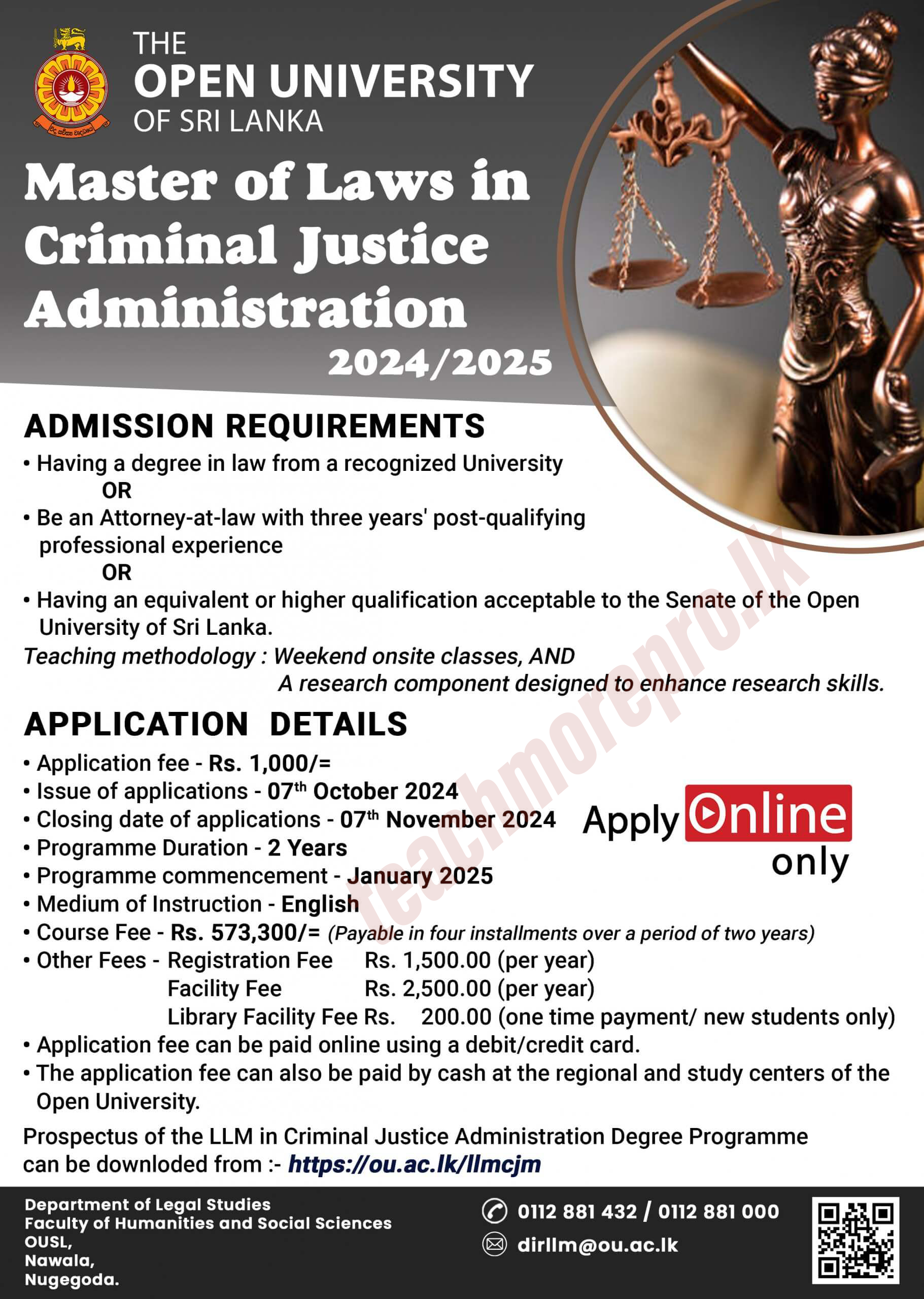 Master of Laws in Criminal Justice Administration 2024