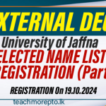 B A External Degree Selected List for Registration (Part III) - University of Jaffna