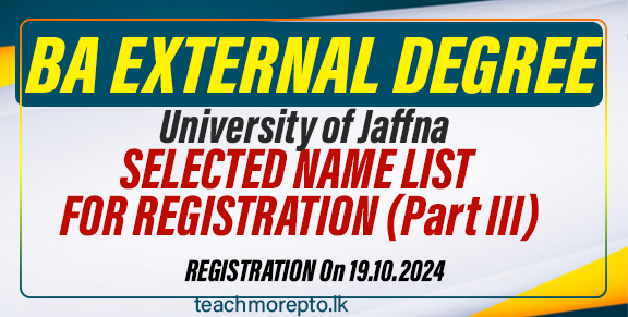 B A External Degree Selected List for Registration (Part III) - University of Jaffna