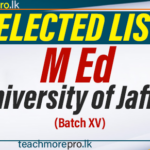 MEd Selected List 2023/2024- University of Jaffna