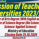 Admission of Teachers to Universities Academic Year 2023/2024