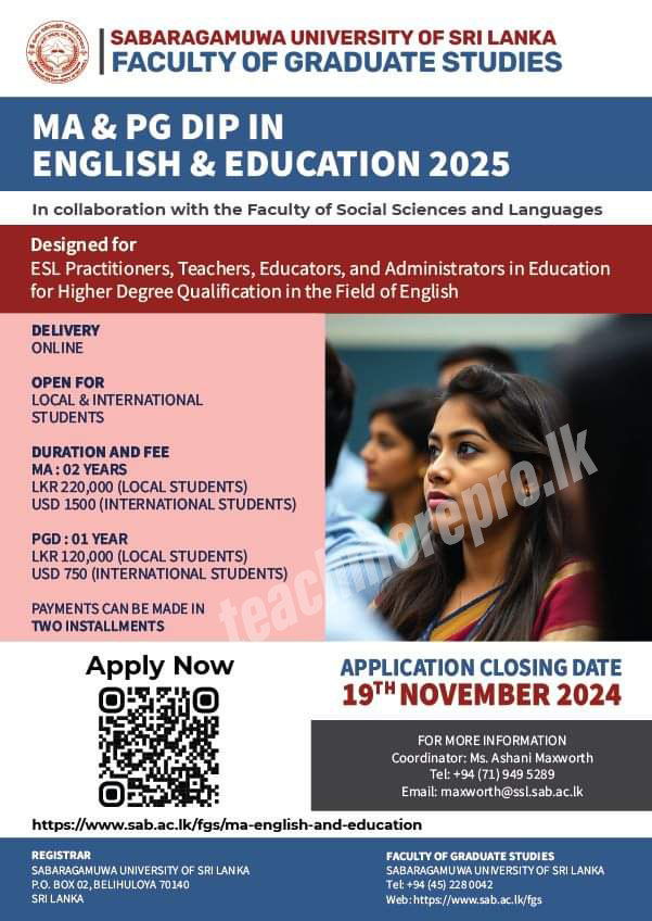 MA and PG Diploma in English & Education 