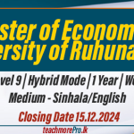 Master of Economics University of Ruhuna 2024