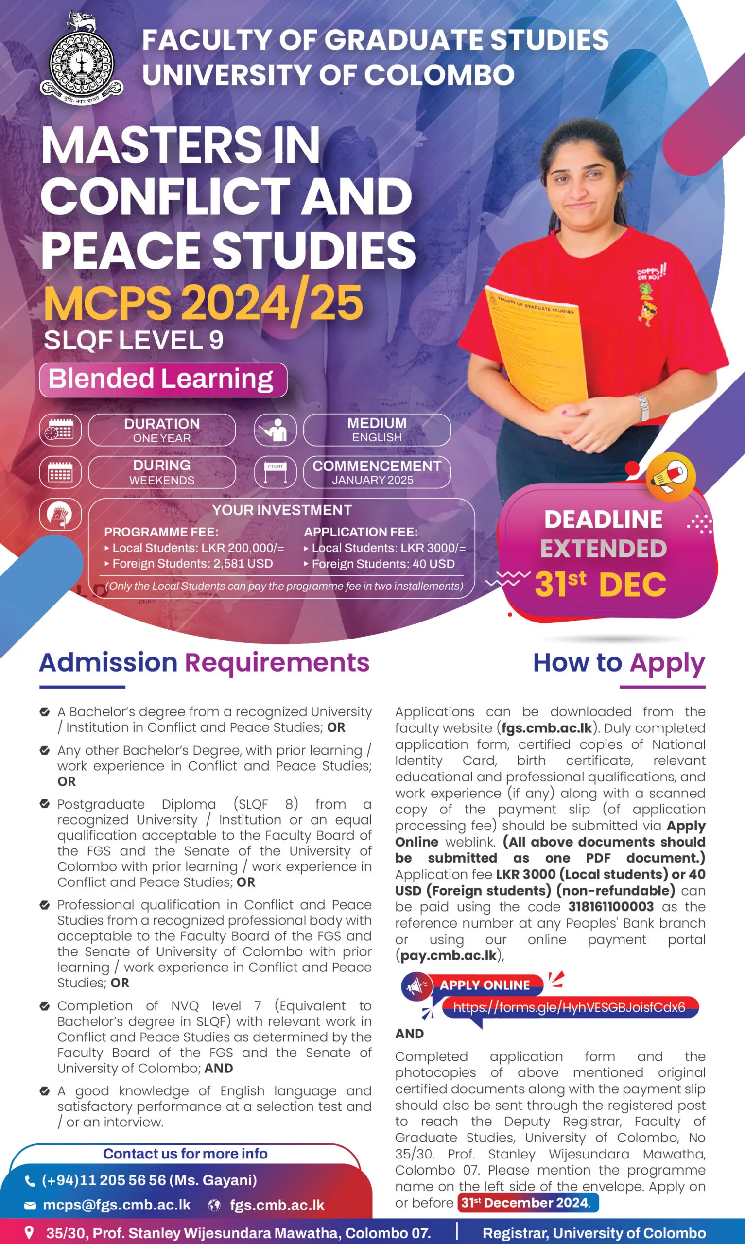 Master in Conflict and Peace Studies (MCPS) 2024/25 - University of Colombo