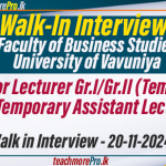 Walk-In Interviews for Faculty of Business Studies Positions - University of Vavuniya