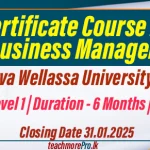 Certificate Course in Agribusiness Management - Uva Wellassa University