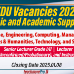 KDU Vacancies 2025- Academic and Academic Support Staff