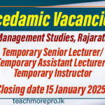 Rajarata University Vacancies for Temporary Academic Positions