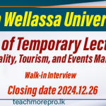 Temporary Lecturer Vacancy - Uva Wellassa University