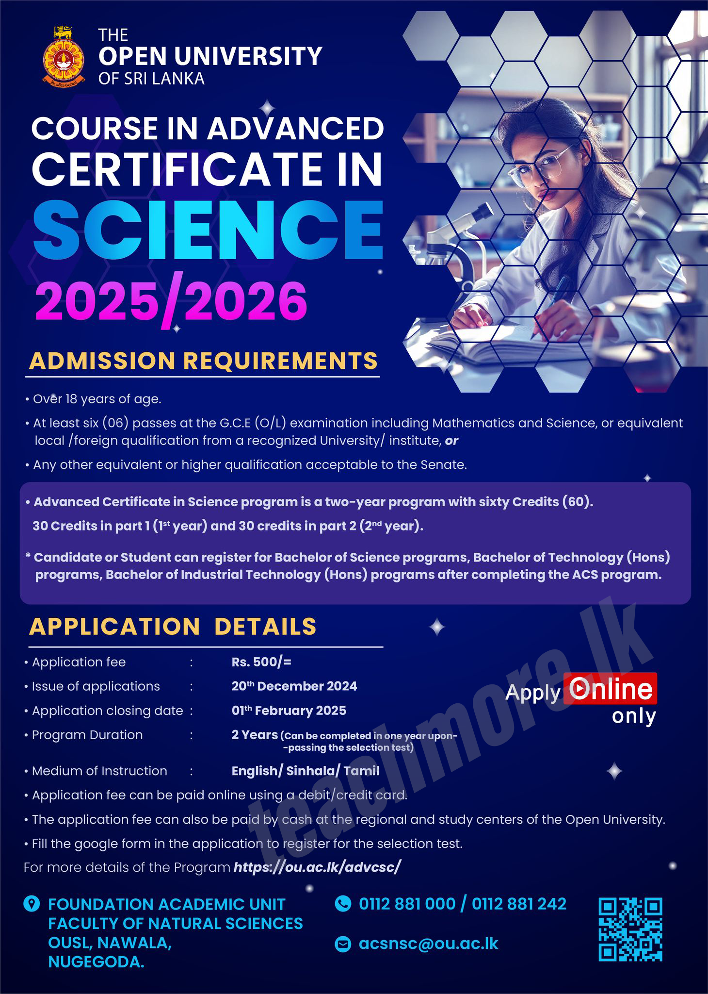 Advanced Certificate in Science Program (2025/2026)