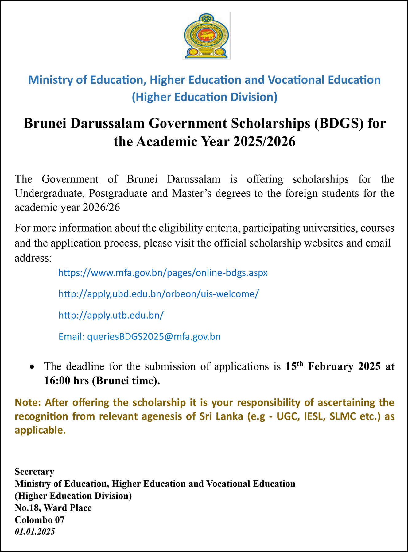 Brunei Scholarships 2025 26