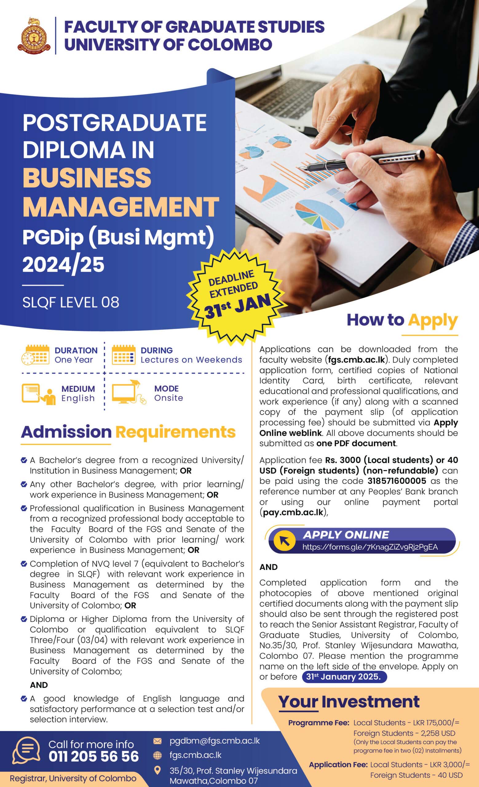 Postgraduate Diploma in Business Management 2025 University of Colombo ad